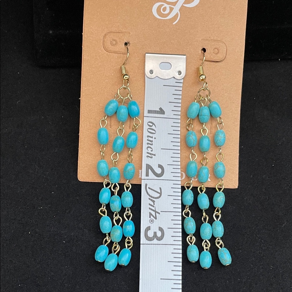 Plunder Design Fashion Jewelry Weslynn Turquoise Tassel Bead Drop Dangle Earring - Picture 6 of 6